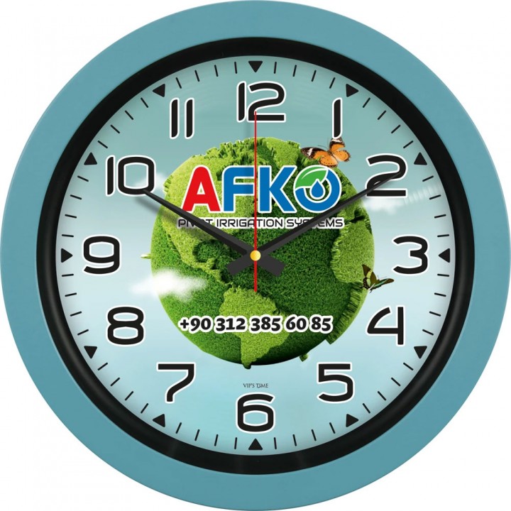 Logo Baskılı 40 cm Çelik Mavisi Siyah İç Çemberli Plastik Duvar Saati
